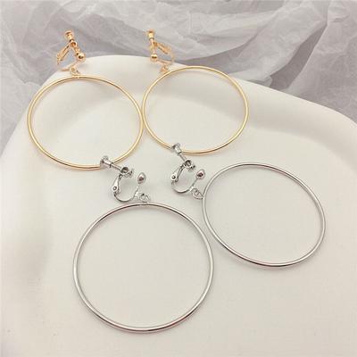 Large Circle Painless Screw Ear Clip Without Piercing Metal Circle Exaggerated Earrings for Women