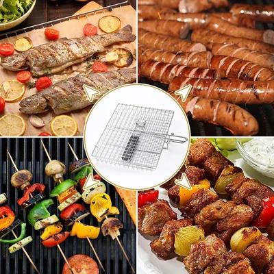 Grill Basket Stainless Steel Large Folding Grilling Baskets Portable Outdoor Camping Bbq Rack For Cooking Accessories