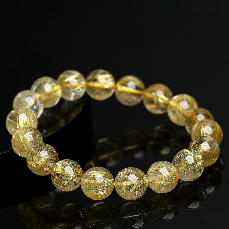 Hongchu Crystal Natural Cat's Eye Rough Hairline Golden Rutilated Quartz Bracelet Ice Crystal Golden Hair Quartz Bead Bracelet Loose Beads