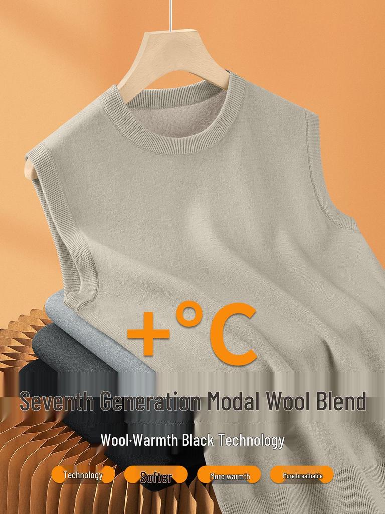Men's Wool Modal Sweater Vest - Velvet Lined, Warm & Thick for Autumn/Winter
