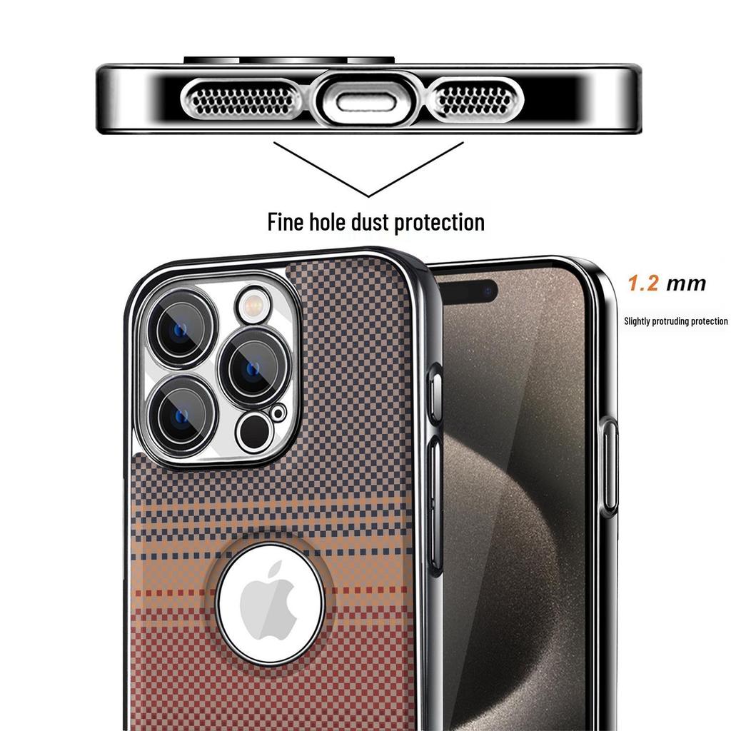 Kevlar Leather Texture Electroplated Anti-Drop Case for iPhone 16 Pro Max/17 Full Cover