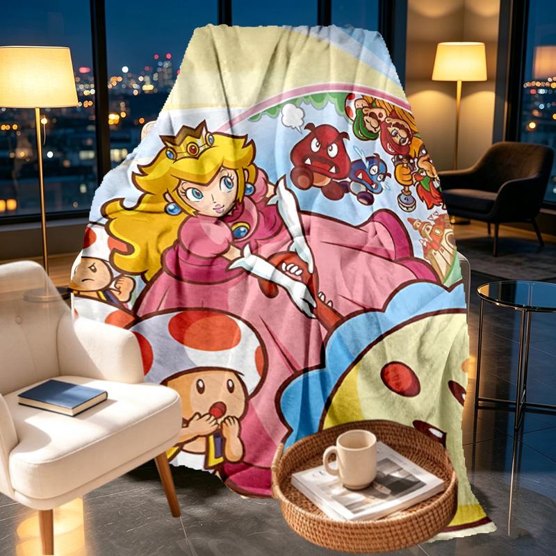Princess Peach Toadstool Print Blanket - Soft & Comfortable, for Bedroom, Travel, Sofa, Home Decoration - Birthday Christmas Gift for Friend