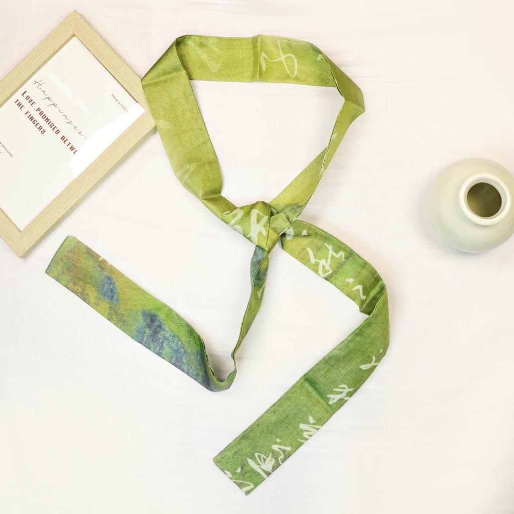 "Frühling Neu Antiker Stil Druck Seidenschal & Chinesisches Band Haarband"