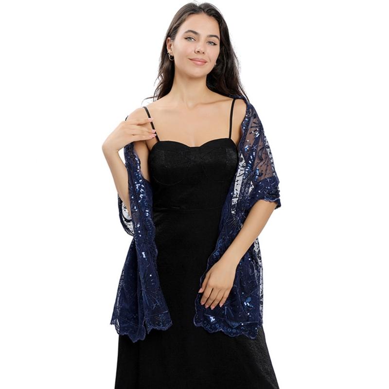 Woman Sequins Decor Embroidery Scarf for Summer Wedding Party Sunproof Supplies