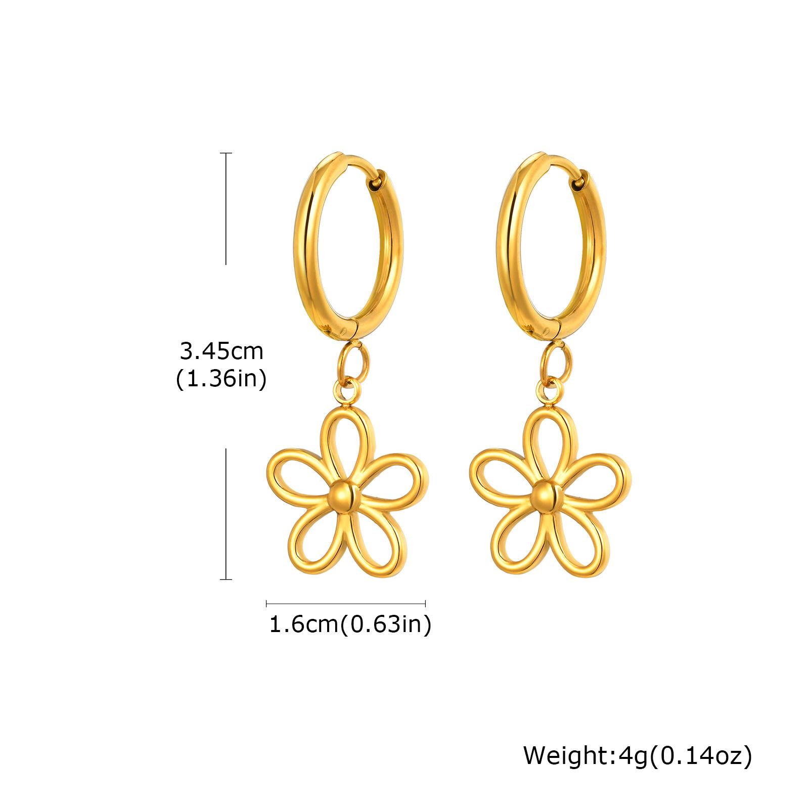 

Flower Earrings Red Enamel Gold Plated Hoop Stainless Steel Floral Drop Earrings for Women Y2K Summer Fashion Jewelry