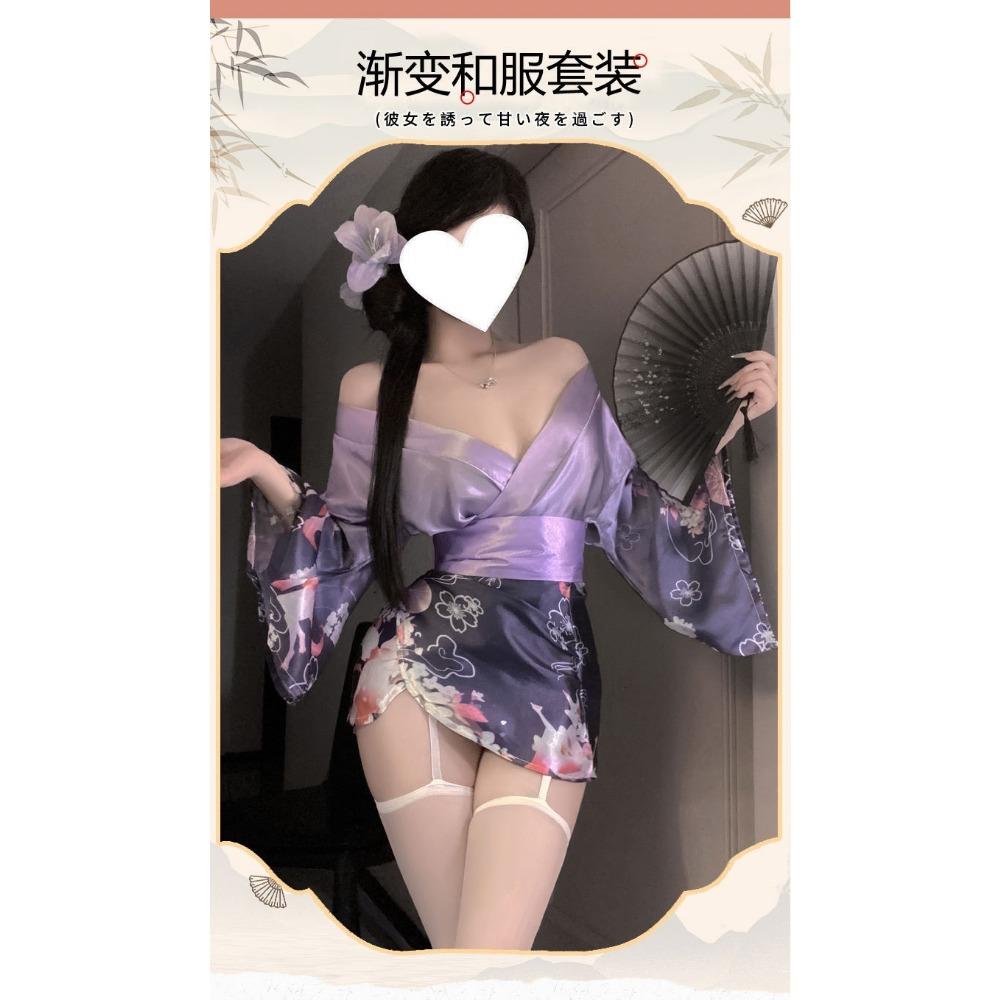 Domila Seductive Lingerie Sexy Deep V Flower Fox Dream Two-dimensional Open Placket Japanese Kimono Uniform Set