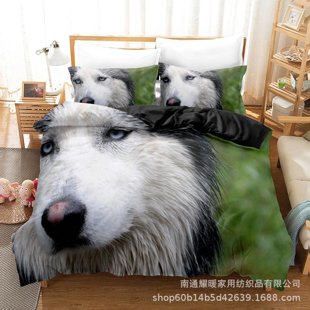 3D Digital Printing Bedding Four-Piece Set Three-Piece Set Dog Black Bed Sheet Quilt Pillow