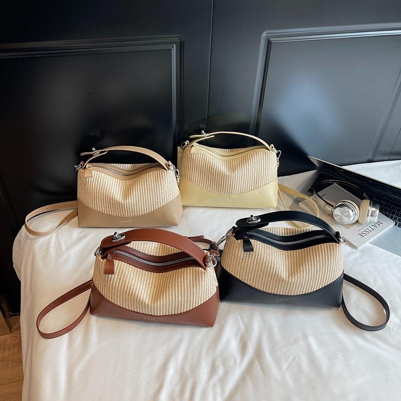 New portable pillow bag women's large-capacity beach seaside straw bag hand-woven shoulder messenger bag