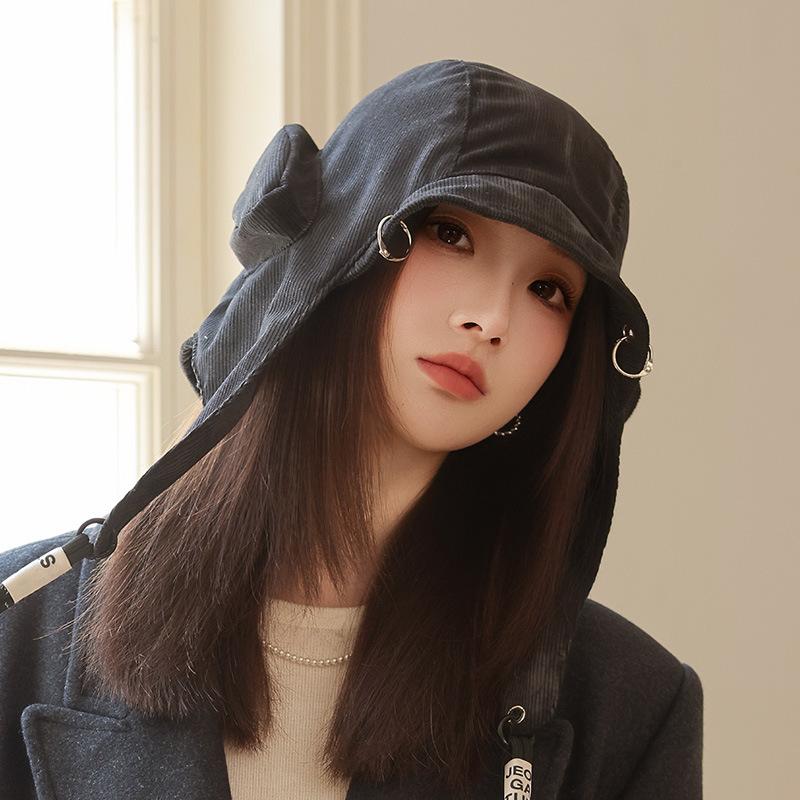 

Осень и зима новый ветрозащитный головной убор с защитой ушей показывает лицо маленьким пустошь ветер двойное кольцо шляпа женская повседневная универсальная холодная шляпа тренд One Size