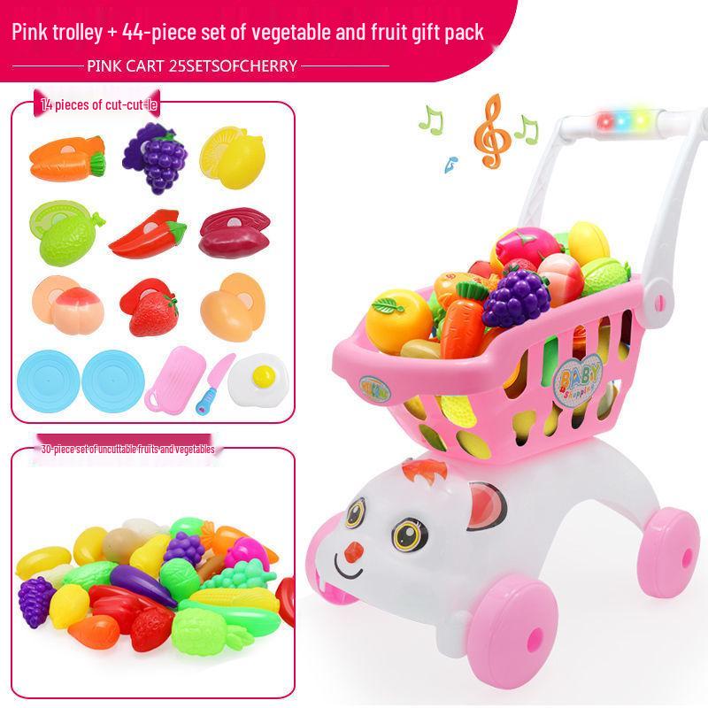Large Kids' Grocery Cart with Fruit & Vegetable Play Set for Playhouse