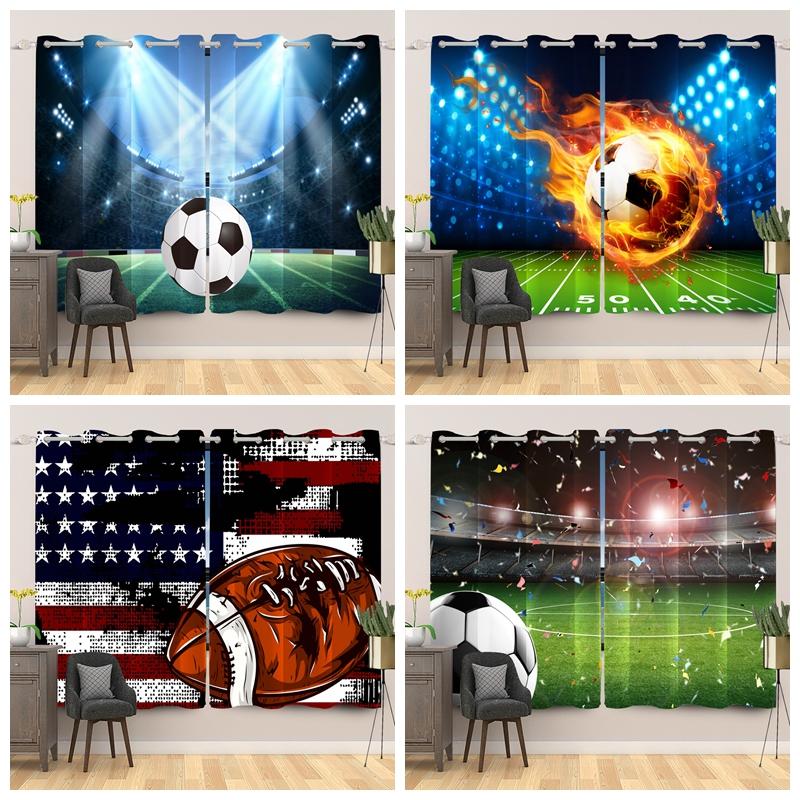 Light Blocking Sports Themed Curtains Multiple Designs Fan Bedroom Living Room Decor Top Window Drapes Curtain Polyester With Grommet Washable Ready