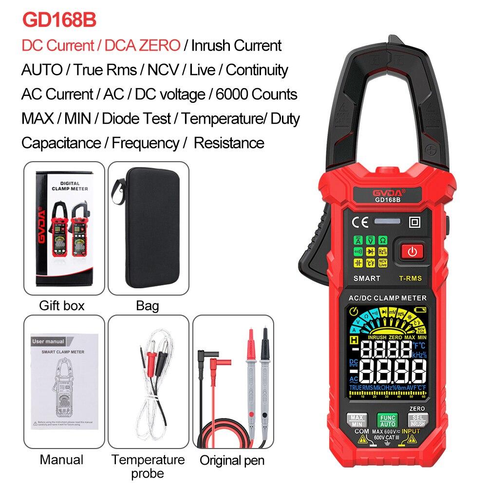 GVDA Clamp Meter Digital Multimeter DC/AC Current 6000 Counts Car Amp Hz Capacitance NCV Temperature Ammeter Voltage Ohm Tester