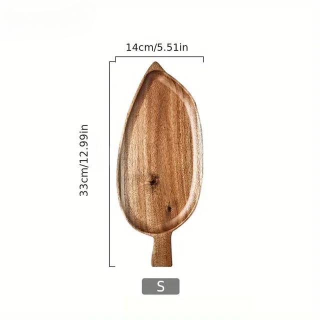 Japanese Light Luxury Wooden Tray Afternoon Tea Dim Sum Snack Sushi Plate Leaf Shaped Dinner Plate Acacia Wood Tea Plate