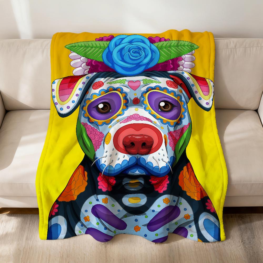 fashion Day of the Dead Dog Corgi Art Flannel soft warm plush blanket sofa living room pet hogar bedroom gift home Car portable