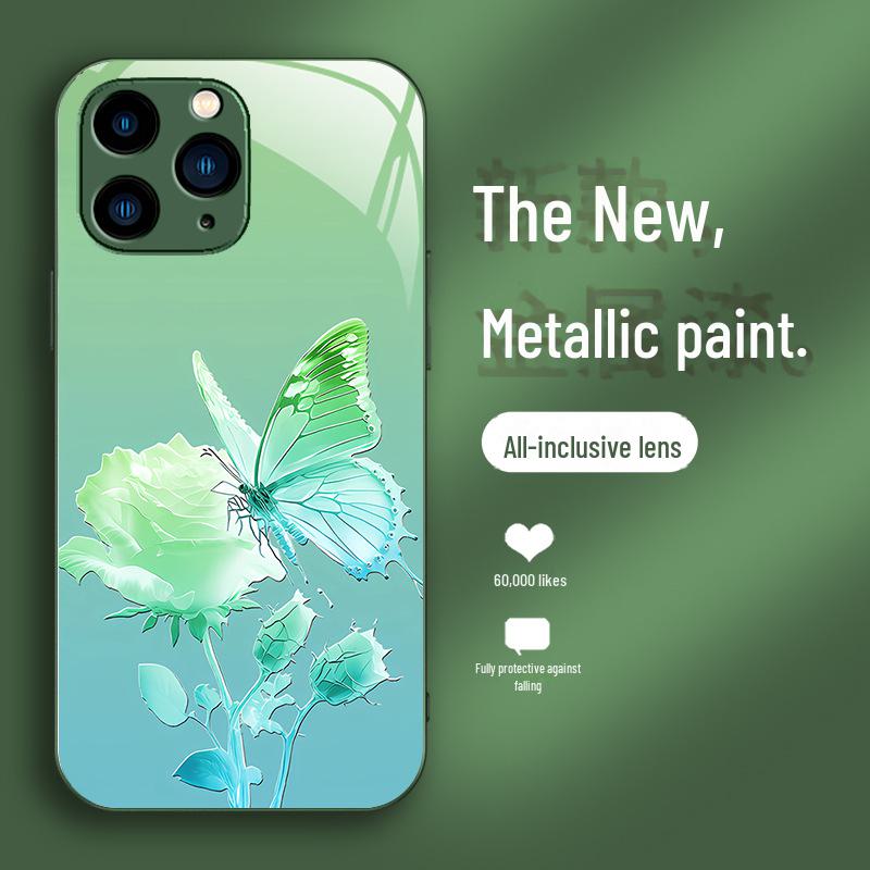 Funda líquida todo incluido con degradado de flores y mariposas para iPhone 11Pro Max Rose 14.