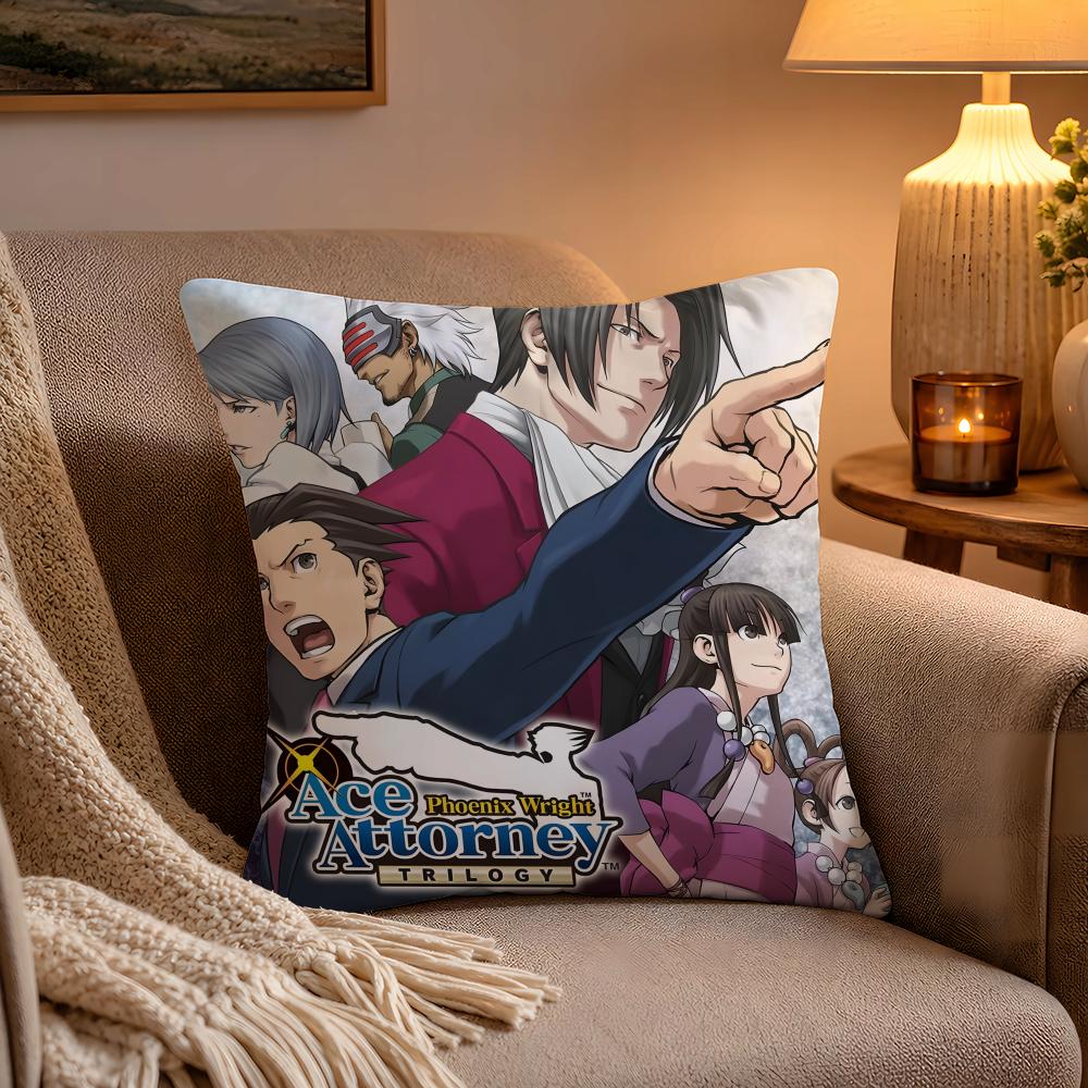 Adventure Game AAce AAttorney Cushion Cover Soft Plush Cushion Cover Double Print And Invisible Zipper For Sofa Home Car Use