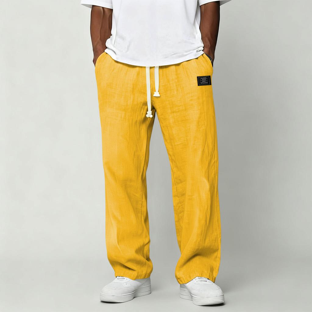 Men's Casual Cotton Linen Pants | Elastic Drawstring Waist Loose Fit Lightweight Summer Pants For Beach & Home Wear