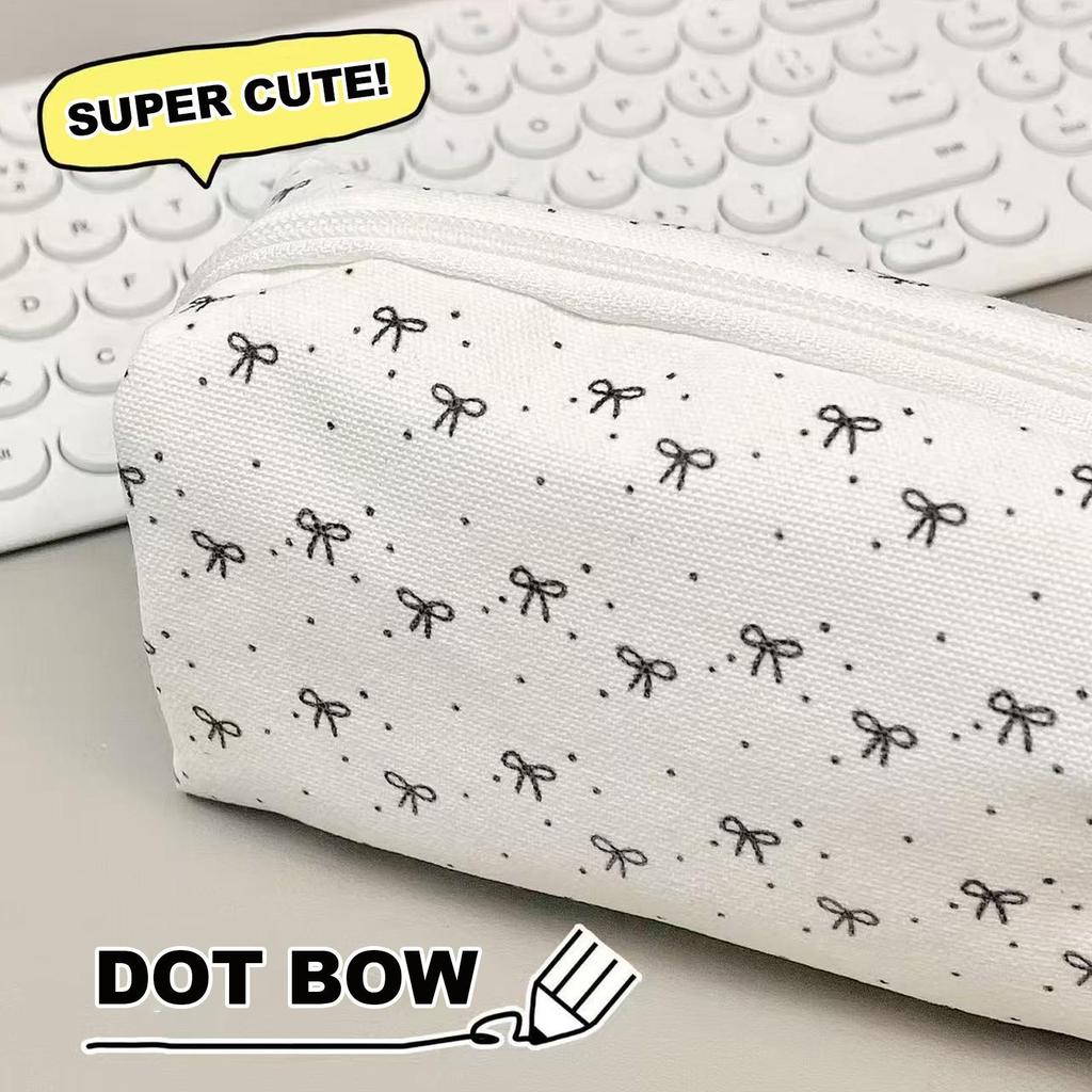 Bow Pattern Stationery Aesthetic Boxes Pen Bag Small Pencil Case Portable For Travel College Crafts School Classroom Kids Girls