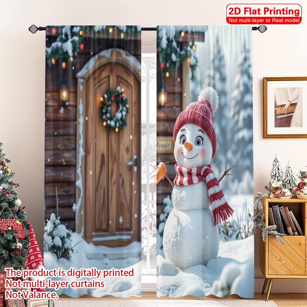 

2pcs 2D flat printing Christmas Drapes Cute Snowman Winter Snowflakes Fabric Without Electricity Party Decorations for Indoor 52.50×116.00 CM 2pcs