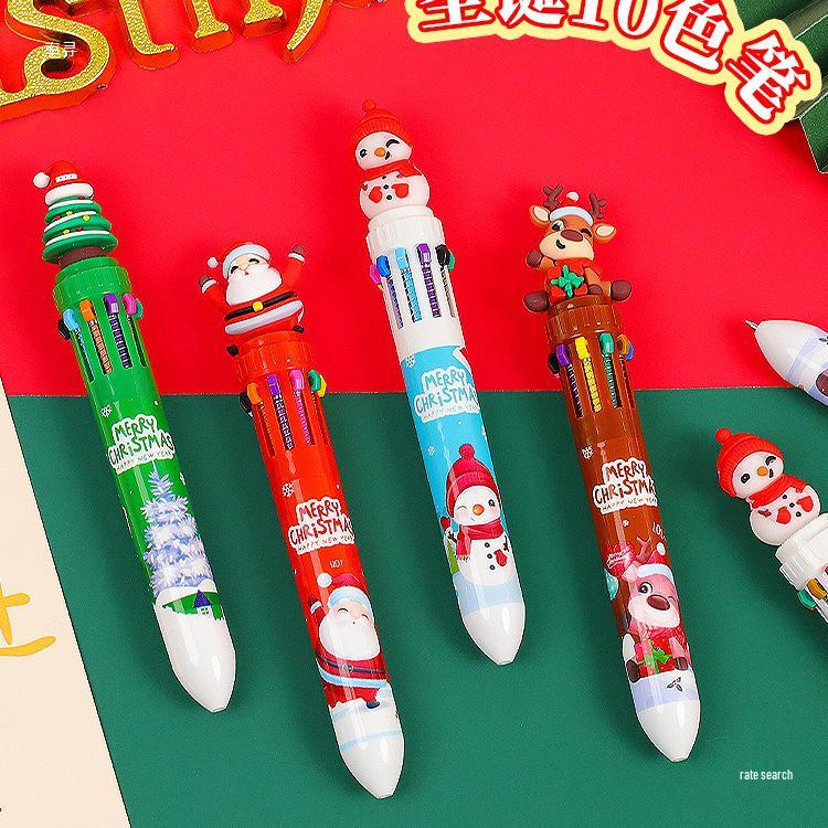 Ten-Color Cartoon Ballpoint Pen - Cute Christmas Gift for Kids and Students