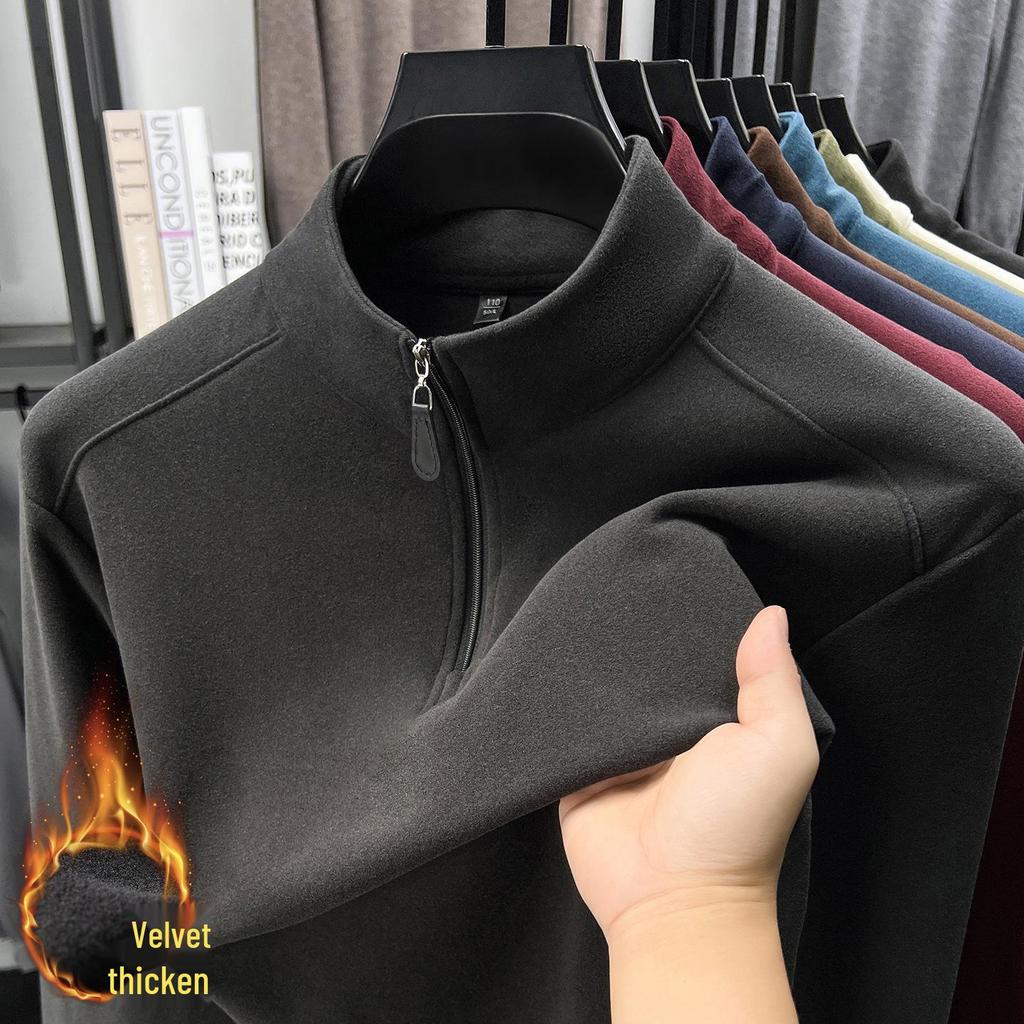 Men's Thickened Fleece Half-Zip Polo Shirt with Stand-up Collar - Comfortable, Skin-Friendly, Plus Fleece Casual Hoodie