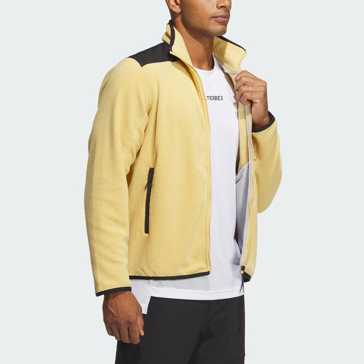 Adidas Full-Zip Polar Fleece Jacket With Color Block Logo Men Jacket Light-Yellow IR8339