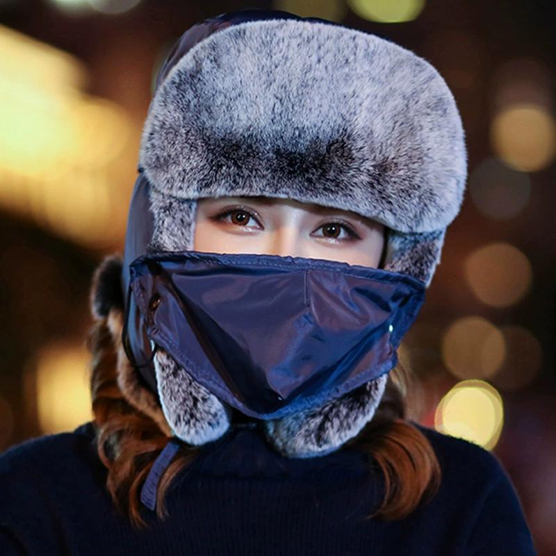 New Rex Rabbit Hair Hat Winter Ladies Fur Lei Feng Hat Korean Version Warm Windproof Mask Ear Protection Northeast Hat Cold Protection