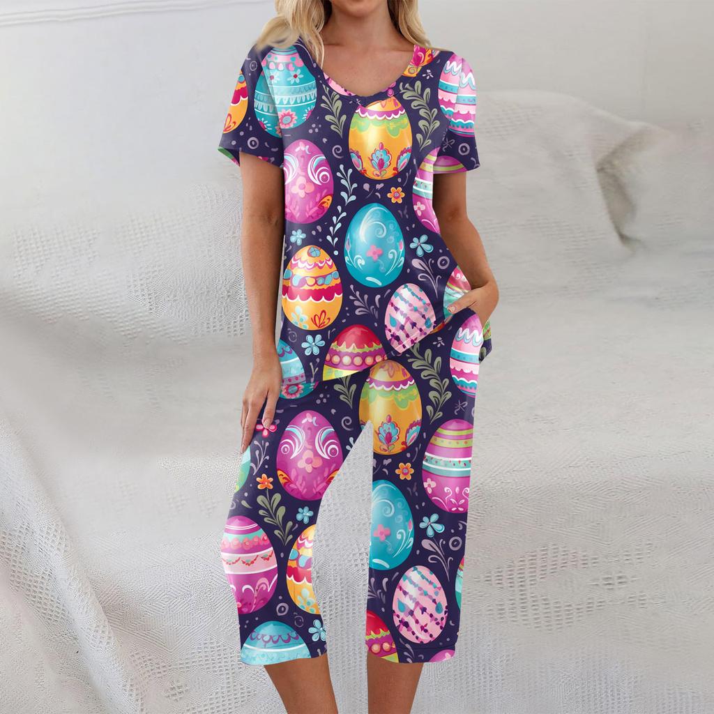 2 Piece Sets For Women Short Sleeve Top And Pants With Pockets Workout Soft  Print Sets