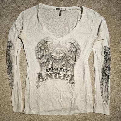 Vintage Y2k Asphalt Angel Durchsichtig Größe M Biker T-Shirt Grunge 2000er Harley Emo