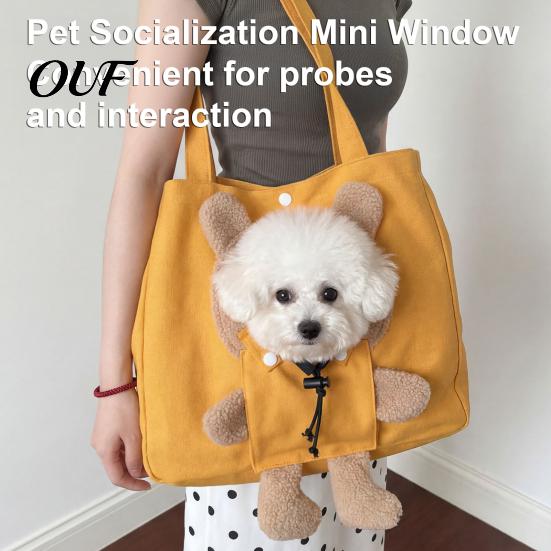Soft Pet Tote Carrier Bag, Bear Design Carrying Pouch with Head Portable Dog Hole, Travel Single Shoulder Bag for Small Cats Dogs