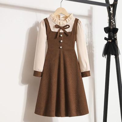 Vestido de Outono para Meninas Estilo Preppy em Duas Peças - Moda Infantil Tendência