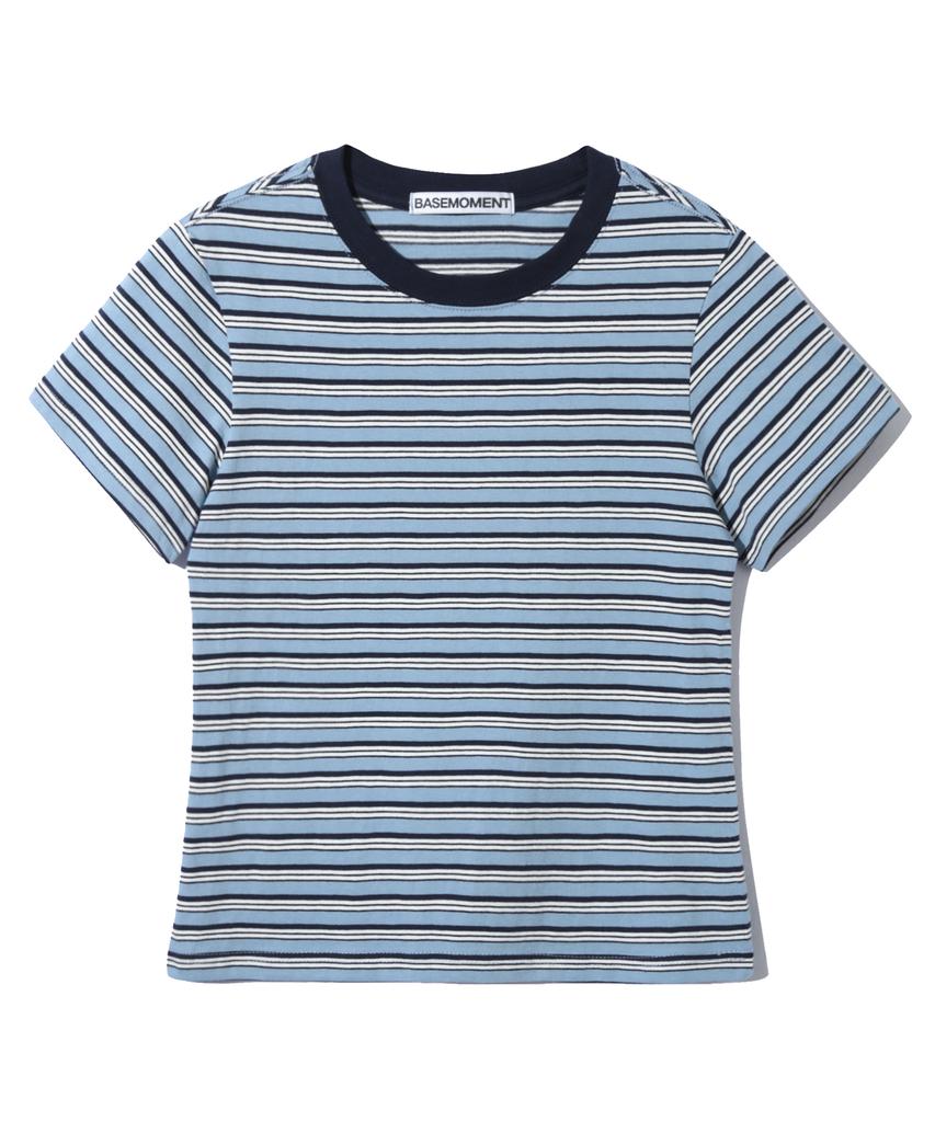 BASEMOMENT (W) Striped Border Crop Top Sky Blue