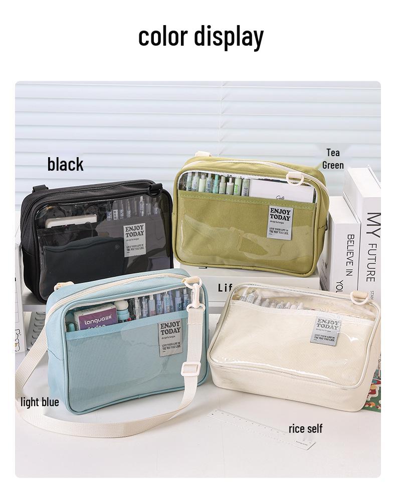 Large Capacity Blue Transparent Ita Pencil Case - Stylish and Functional for Students