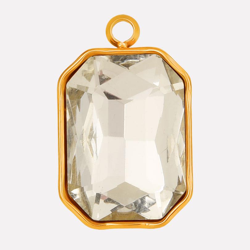 High Quality Big Glass Rhinestone Stainless Steel Rectangle Charms For Jewelry Making Supplies Real Gold Plated No Fade Pendants