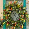 15.74 Colorful Wildflower Spring and Summer Wreath with Green Leaves, Artificial Wreath (Green, Size M)