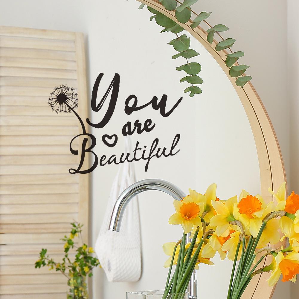 English Slogan Love Dandelion Bathroom Bathroom Mirror Beautifying Wall Sticker