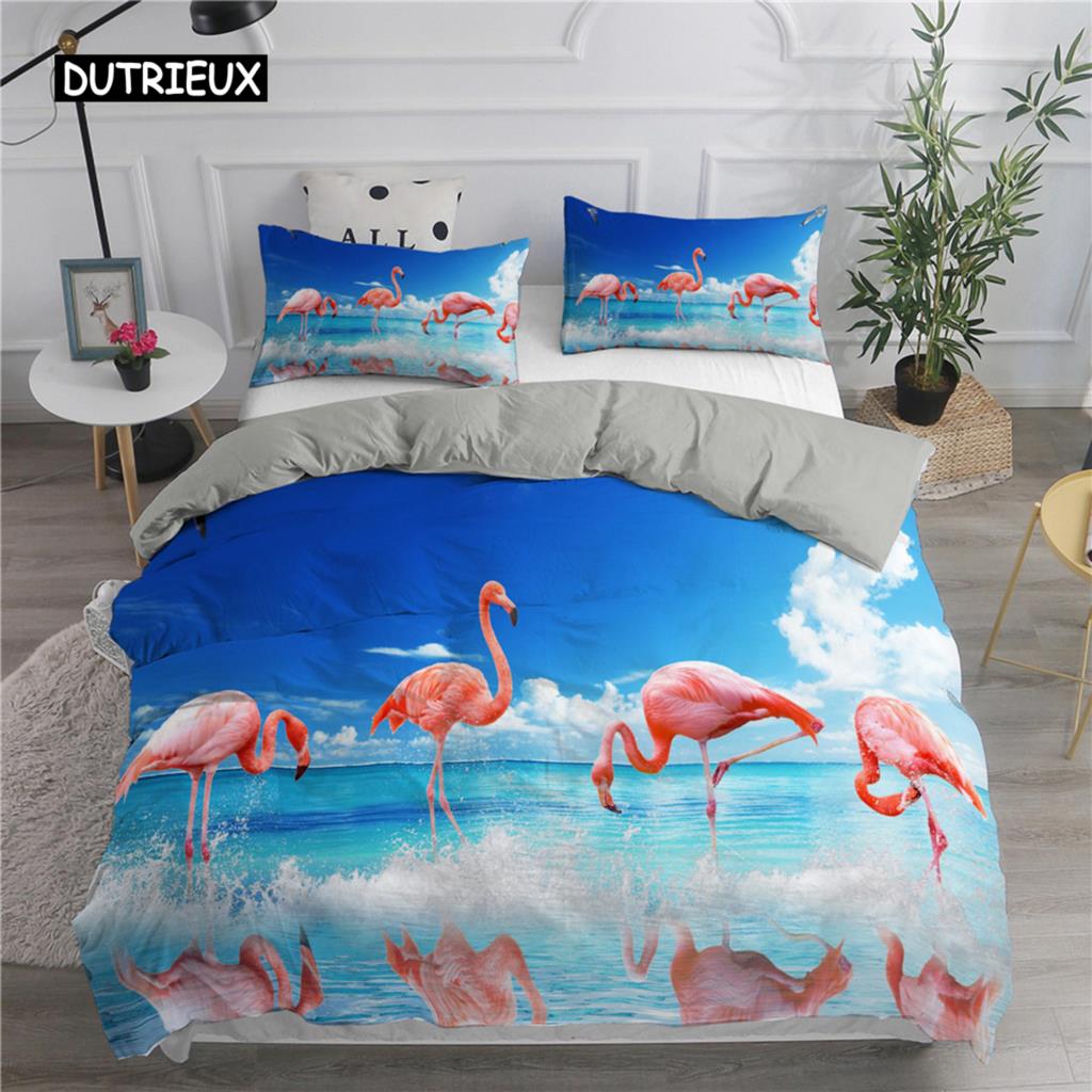 Cartoon Pink Flamingo Bedding Set Girls Kids Teens Cute Duvet Cover Set Single Twin Queen King Size 2/3pcs Polyester Quilt Cover