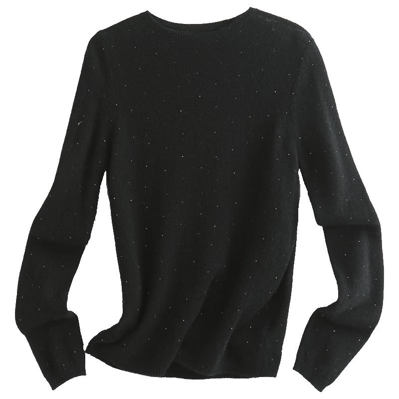 PALUOPO Women's Rhinestone Round Neck Cashmere Pullover Sweater