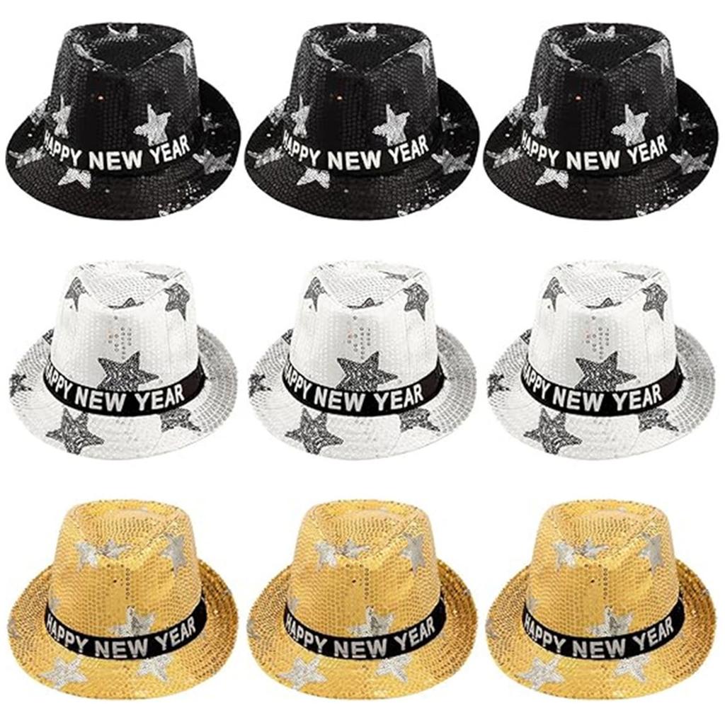 Flashing Sequins Hats with Star Happy New Year Hats With LED Lights And Sequins Perfect For Men And Women Party Supplies
