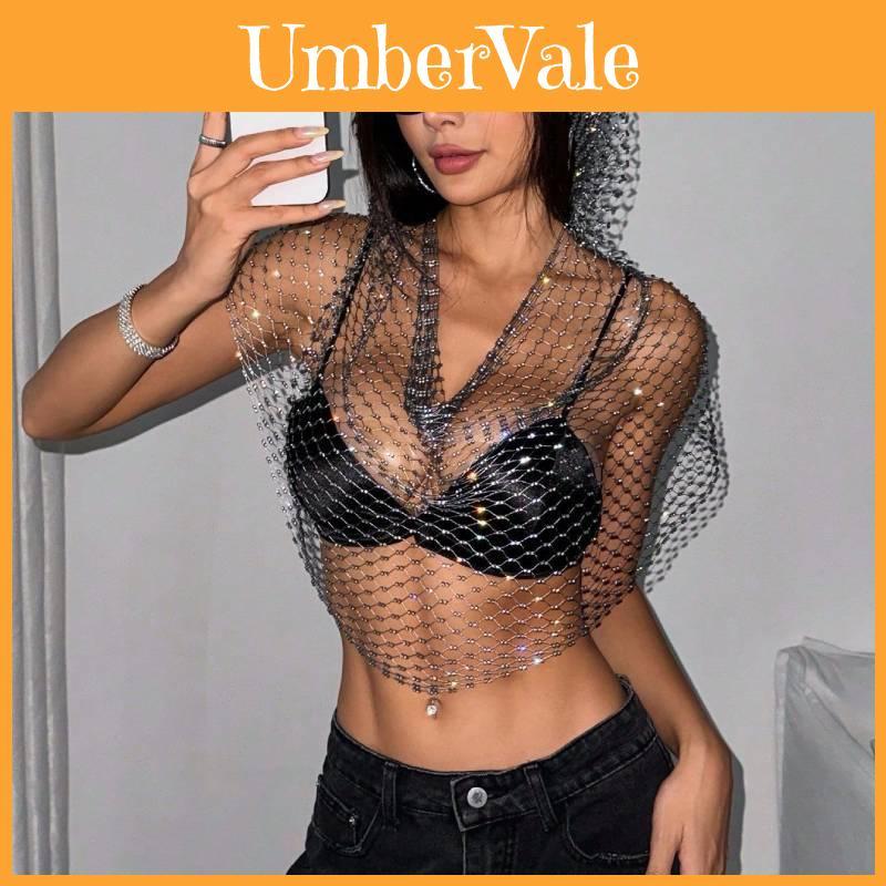 Top Sexy in Rete con Decorazioni di Strass per Nightclub e Festival