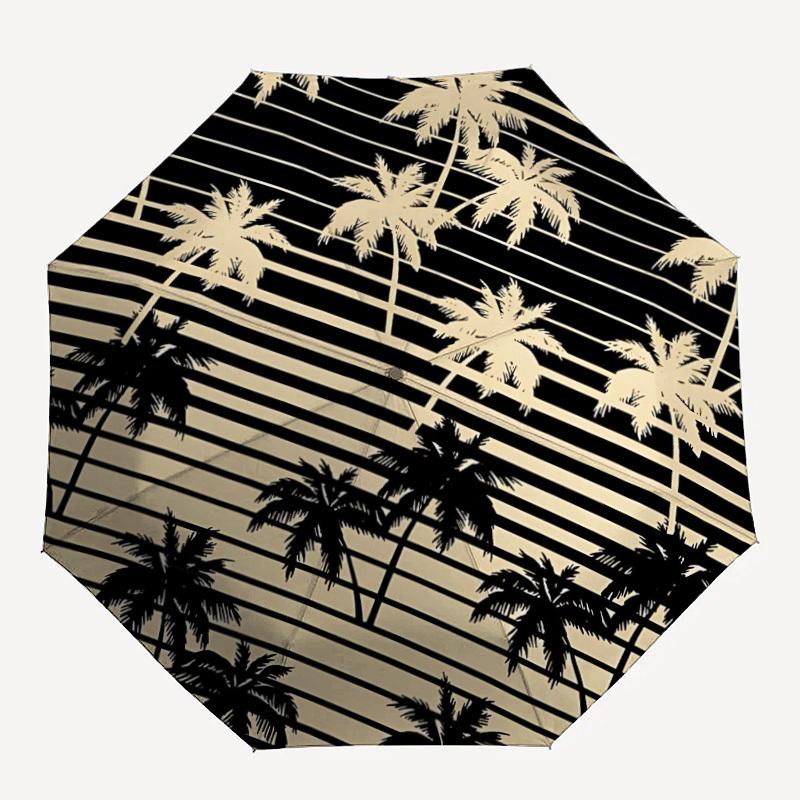 1pc Palm Trees Stripes Adventure Auto Open/close, 8-Rib Iron Frame, Compact Folding Cute Umbrella All-Season Portable Umbrella for Travel0104047