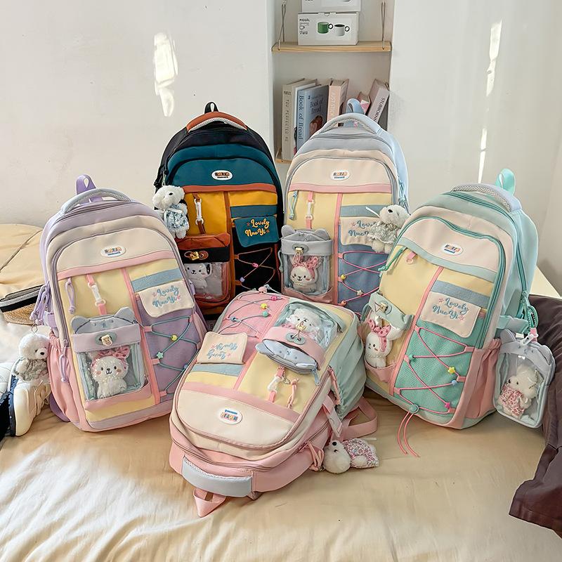 Japanese ins new high-value fresh and sweet contrast patchwork backpack junior high and high school students light travel backpack