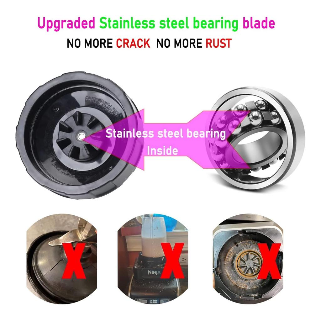 7-Fins Male Blender Blade with Rubber Gasket Replace Part Compatible for NurtiNinja AutoiQ BL480 BL482 BL642 BL682 NN102