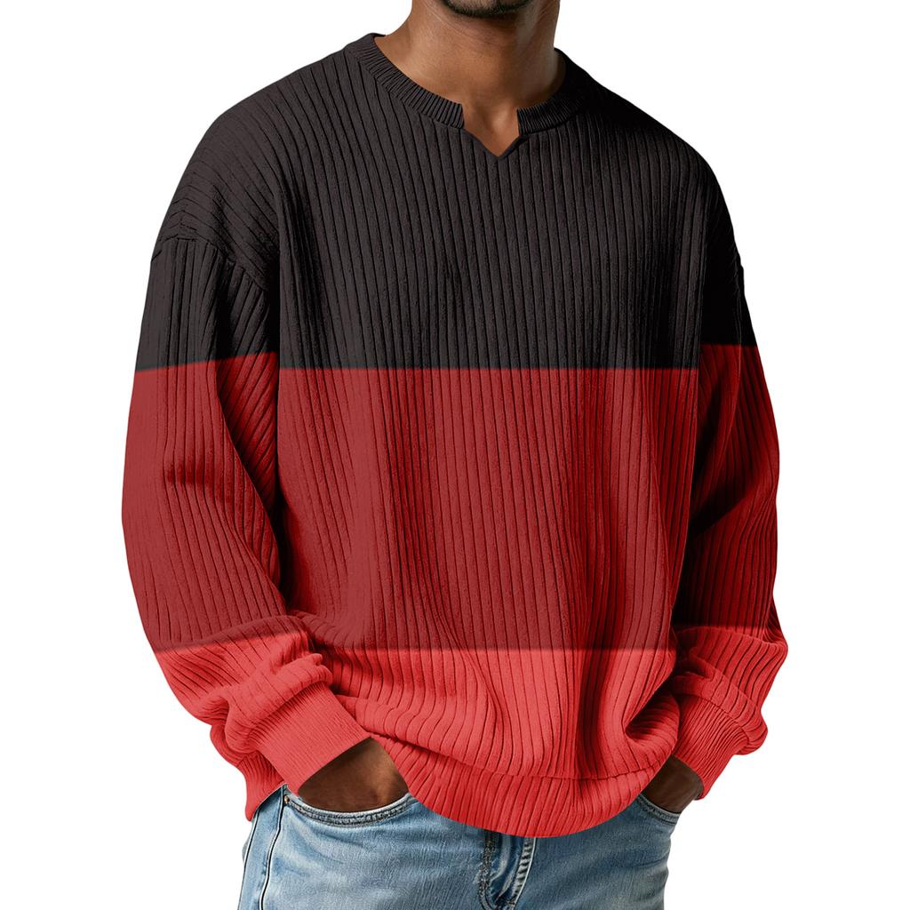 Herrars Färgblockerad Stilfull V-ringad Ribbad Texturerad Långärmad T-shirt