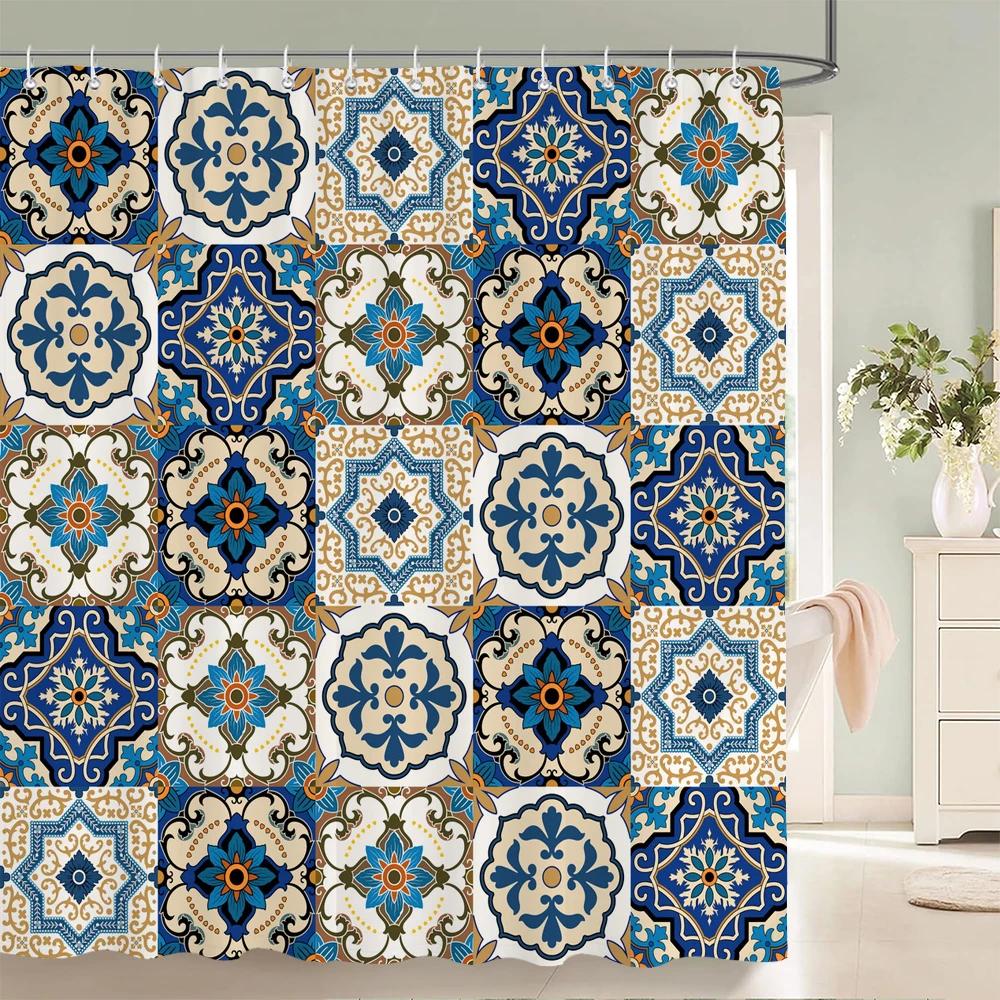 Waterproof Shower Curtain for Bathroom Bohemian Pattern Printing Bathtub Curtains Fabric Polyester Bath Curtain with Hooks