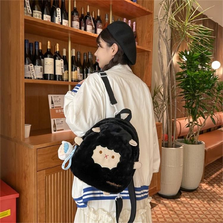 Trendy Plush Shoulder Bag for Everyday Errands School Backpack Travel Daypack