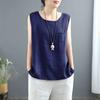 Women's Summer Solid Color Simple Literary Vest Sleeveless Round Neck Splicing Top