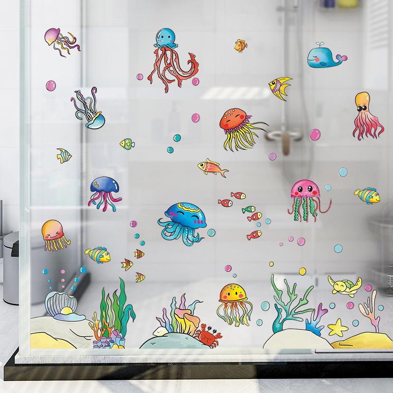 Cartoon Jellyfish Paradise Wall Sticker Self-Adhesive Removable for Kids Room Bathroom Home Decor