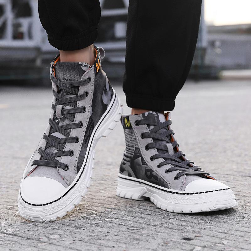 Men's High-Top Autumn Canvas Shoes Worker Boot Pigskin Camouflage Plus Size Board Shoes All-Match Leisure Cloth Shoes
