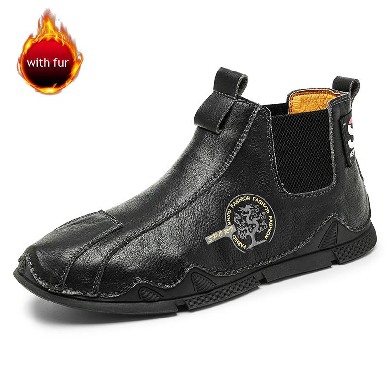 Ručně vyráběné zimní pánské boty Kotníkové boty Street Style Pánské kožené boty Módní Teplé boty s kožíškem